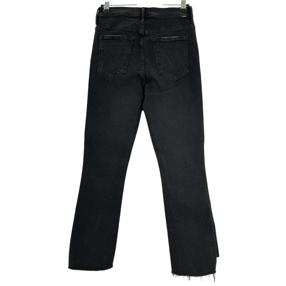 Mother Sleek Black Insider Crop Step Fray Denim Jeans Size 27